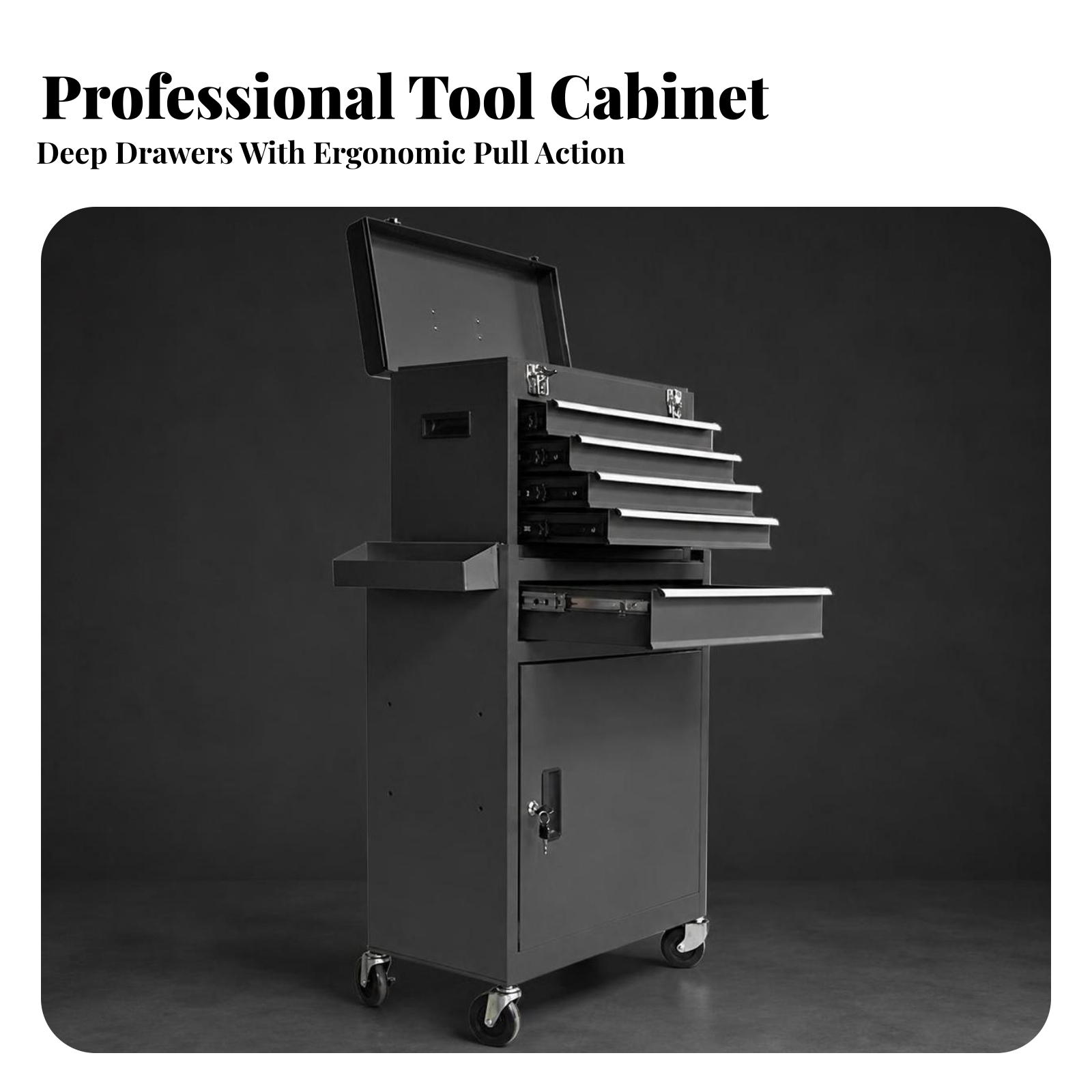 Tools Trolley For Workshop - 車輪付きツールカート、鍵付きロック機能付きローリングツールカート、引き出し付きワークショップトロリー、ロック可能なキャビネット内蔵ロック付き
