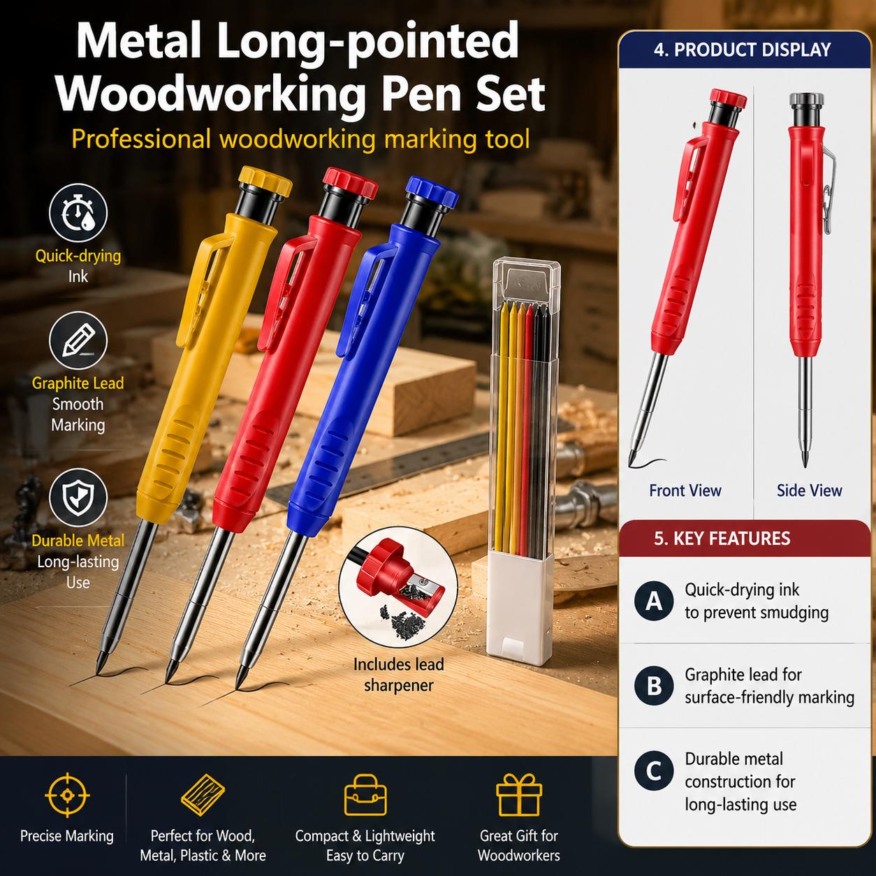 金属製ロングチップメカニカルペンシルキット、木工用深穴マーキ - Marking Tools In Workshop のレビューと価格