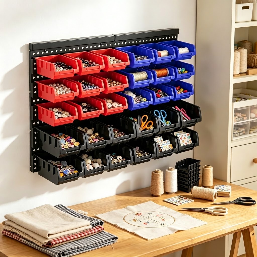 壁掛け収納ボックスオーガナイザーラック、30個の2色ビン付き - Workshop Tools Hanging のレビューと価格