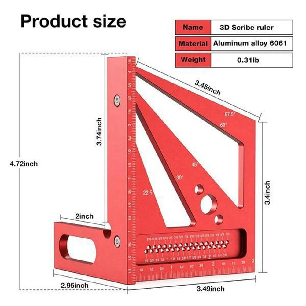 赤色3D多角度測定定規、ワークショップレイアウトマーキング用 - Marking Tools In Workshop のレビューと価格