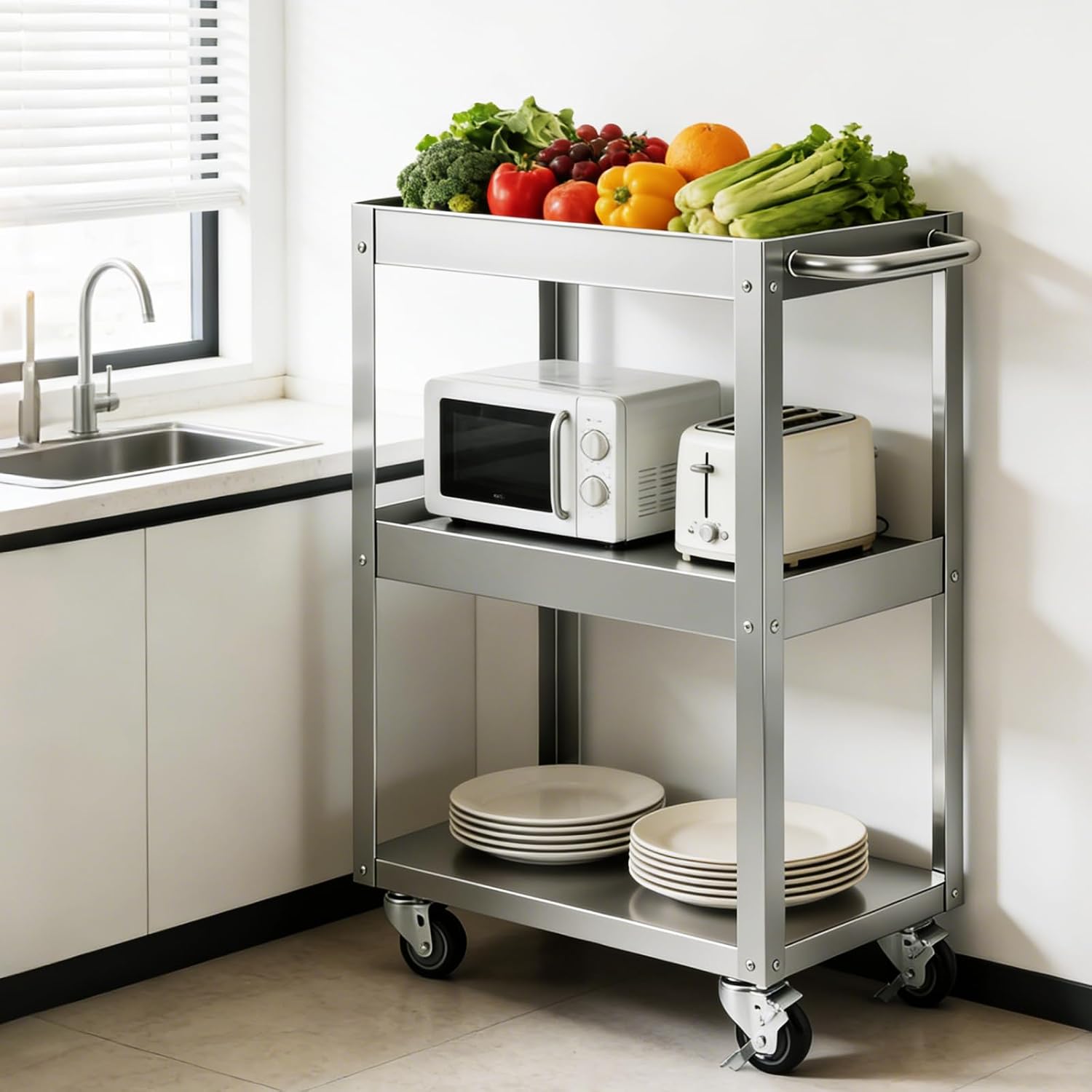 3段ステンレス製ローリングユーティリティカート 24インチ  - Tools Trolley For Workshop のレビューと価格